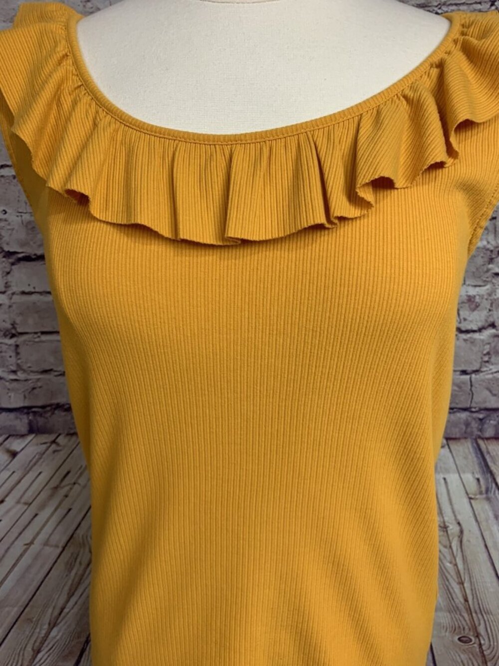J. Crew Yellow Ribbed Ruffle Neck Sleeveless Tank Top - Picture 3 of 8